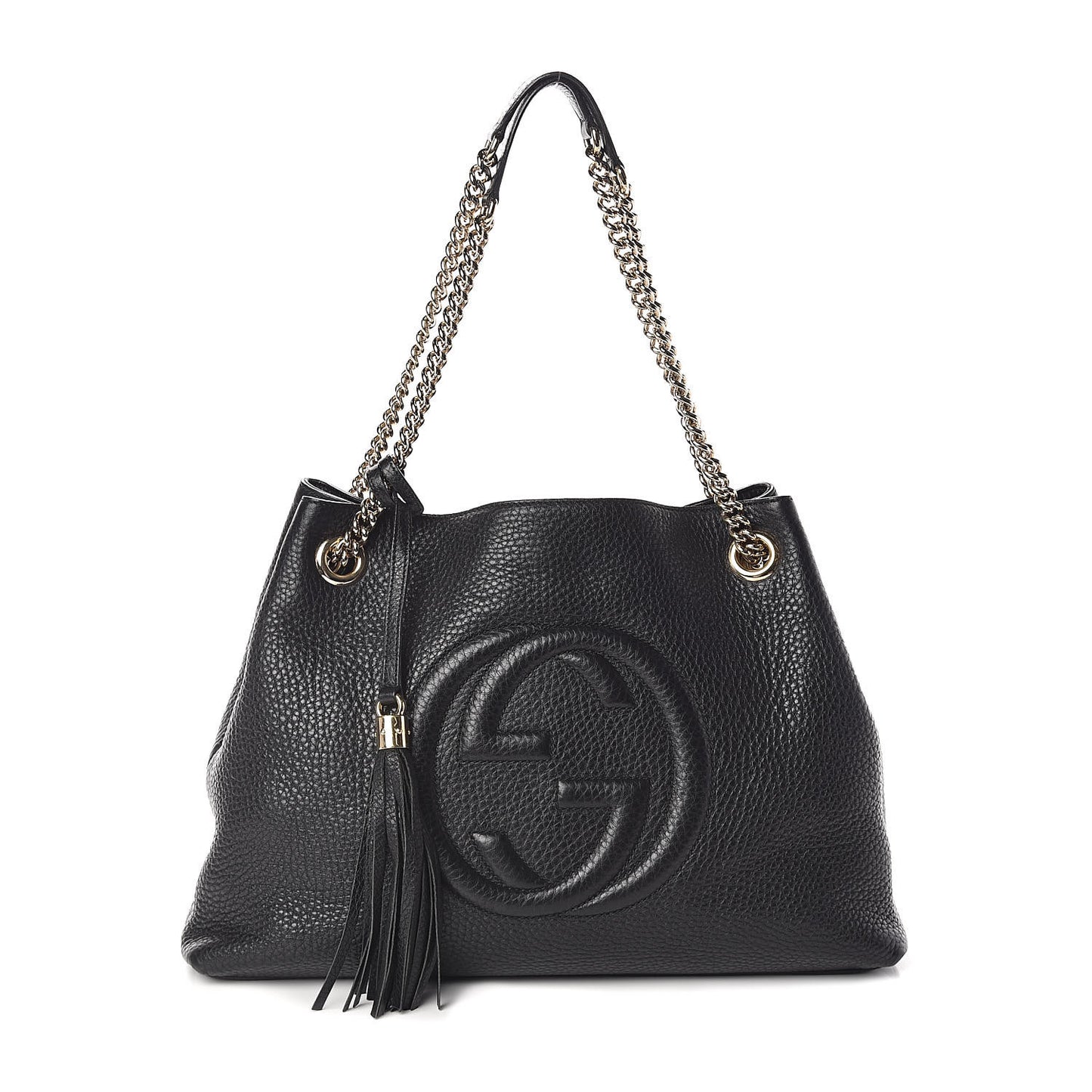 Pebbled Calfskin Medium Soho Chain Shoulder Bag Black