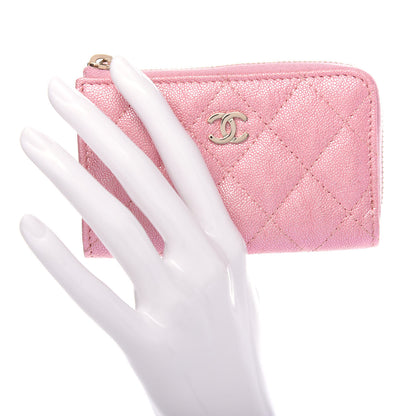 Chanel Iridescent Caviar Quilted Zipped Key Holder Case Rose Pink 2 of 8