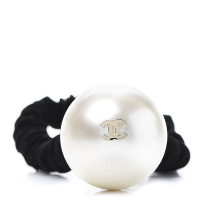 Chanel Pearl CC Hair Tie Black Gold Pearly White 1 of 5