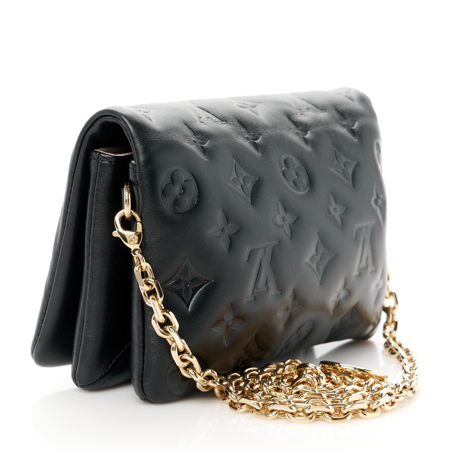 Louis Vuitton Lambskin Embossed Monogram Pochette Coussin Black 3 of 9