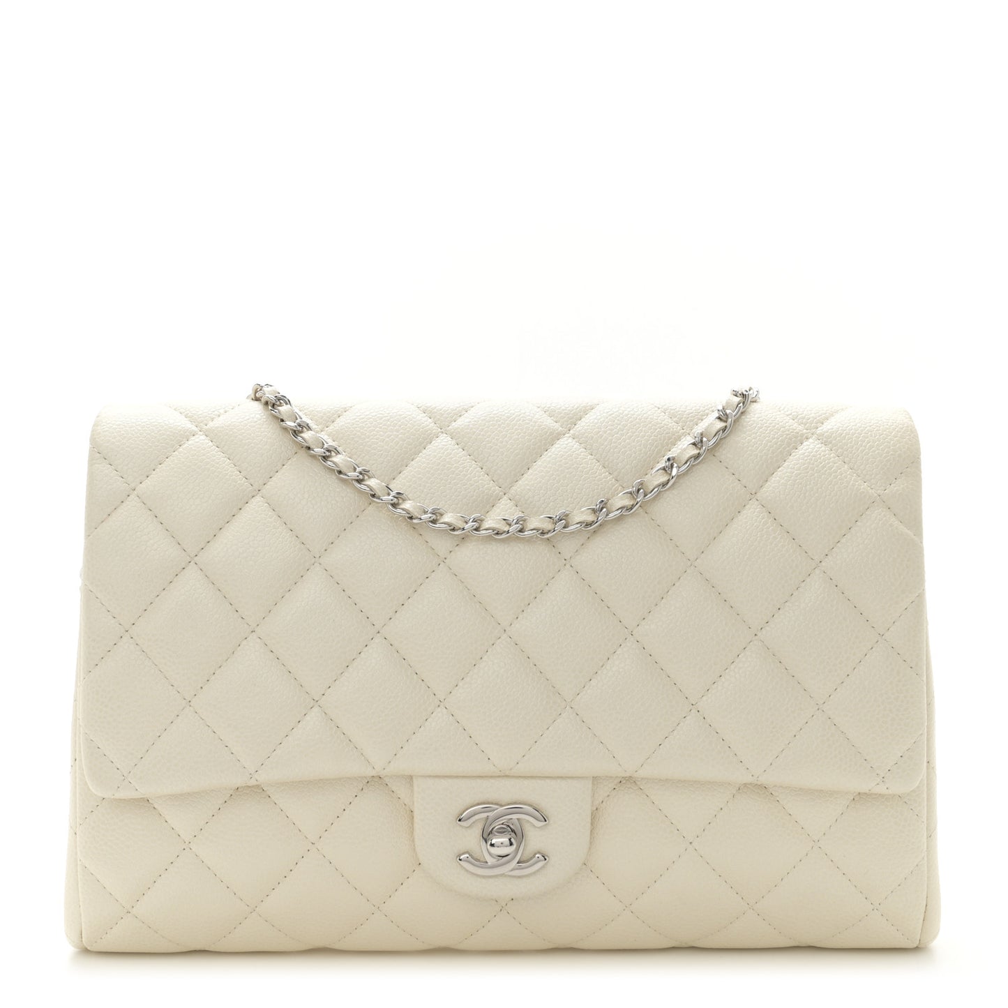 Pearly Caviar Quilted Clutch With Chain Flap Dark White