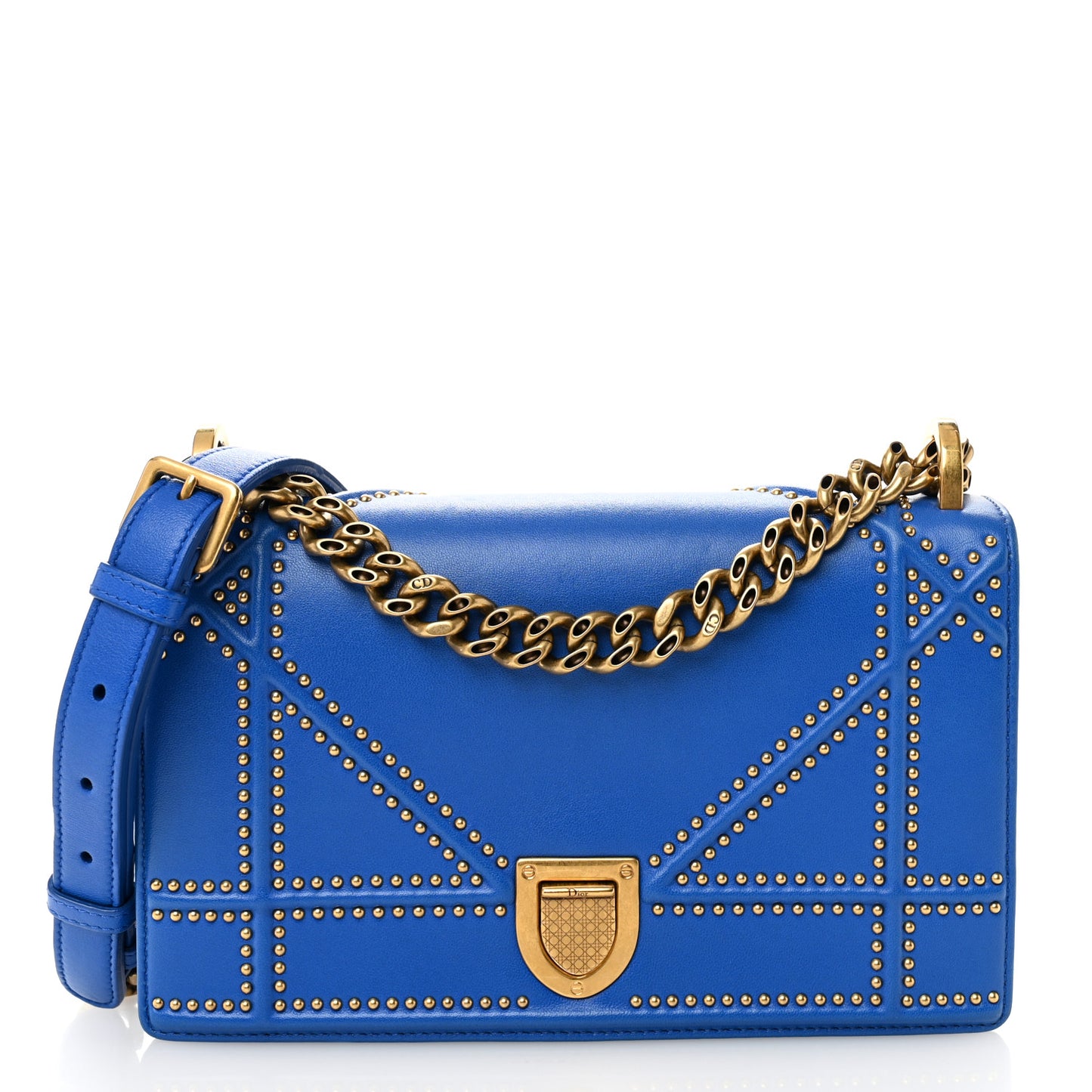 Lambskin Studded Medium Diorama Flap Bag Blue