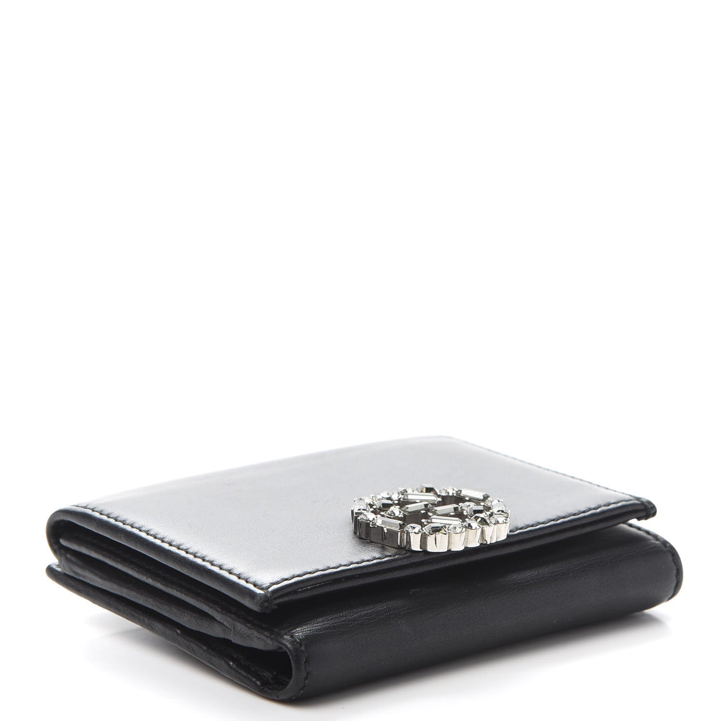 Calfskin Swarovski Crystal Mini GG Sparkling French Flap Wallet Black
