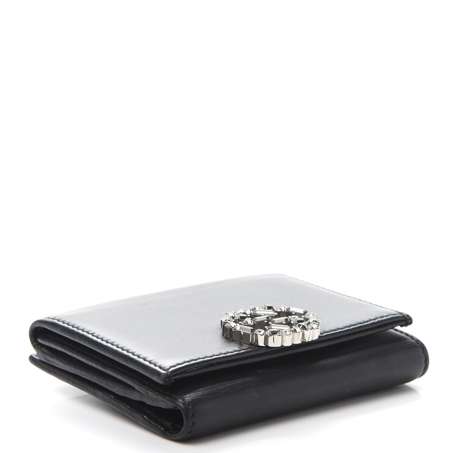 Gucci Calfskin Swarovski Crystal Mini GG Sparkling French Flap Wallet Black 4 of 12