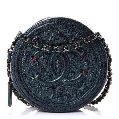 Chanel Iridescent Caviar Quilted Round Filigree Crossbody Dark Turquoise 1 of 9