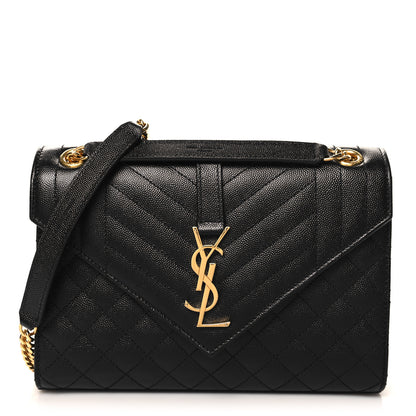 Saint Laurent Grain De Poudre Textured Mixed Matelasse Triquilt Medium Monogram Satchel Black 1 of 10