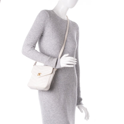 Chanel Caviar Chevron CC Shoulder Bag White 2 of 8