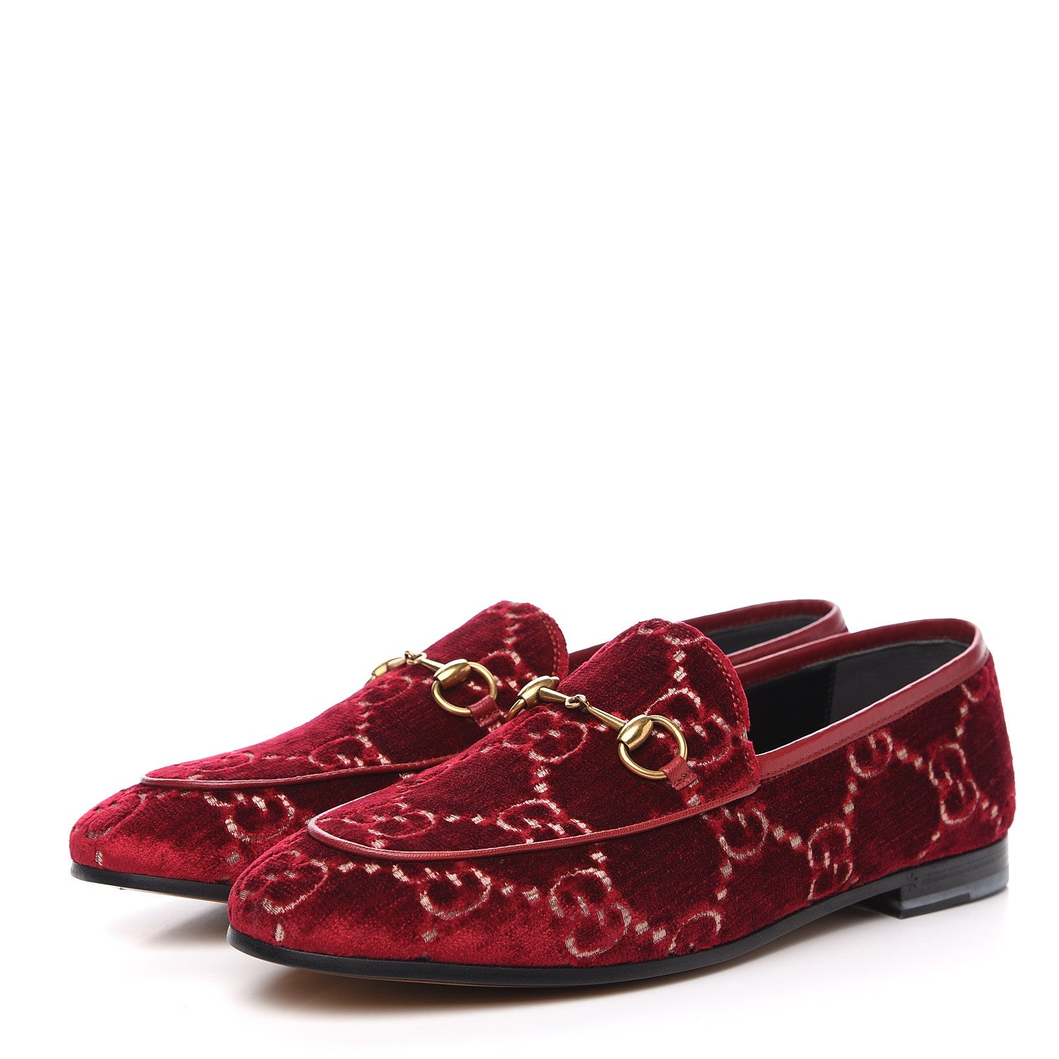 Gucci Velvet Malaga Kid GG Monogram Horsebit Womens Jordaan Loafers 38.5 Red Cipria Romantic Cerise 3 of 9
