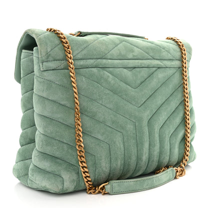 Saint Laurent Suede Y Quilted Monogram Medium Loulou Chain Satchel Vert Opaline 3 of 10
