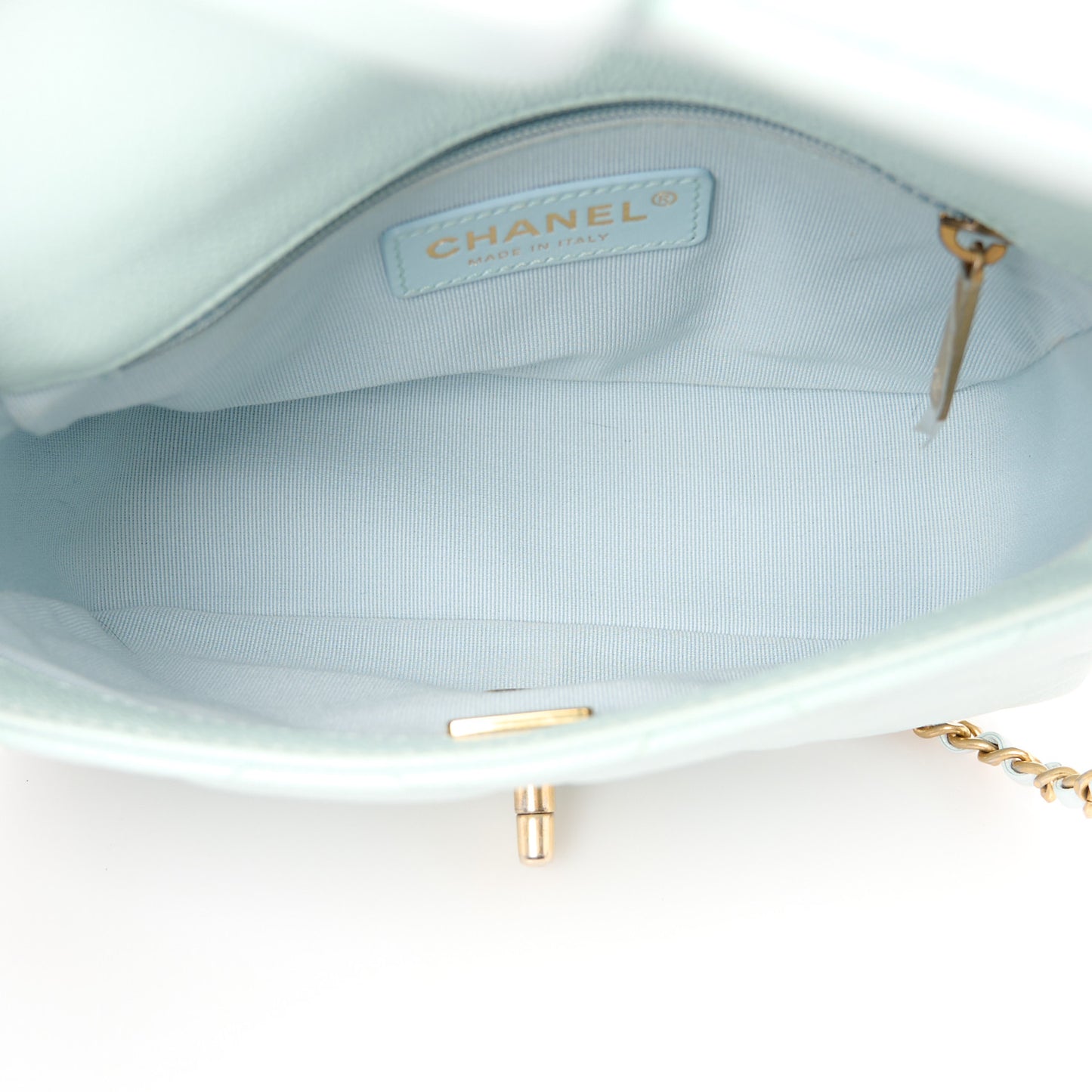 Iridescent Caviar Quilted Mini My Perfect Flap Light Green