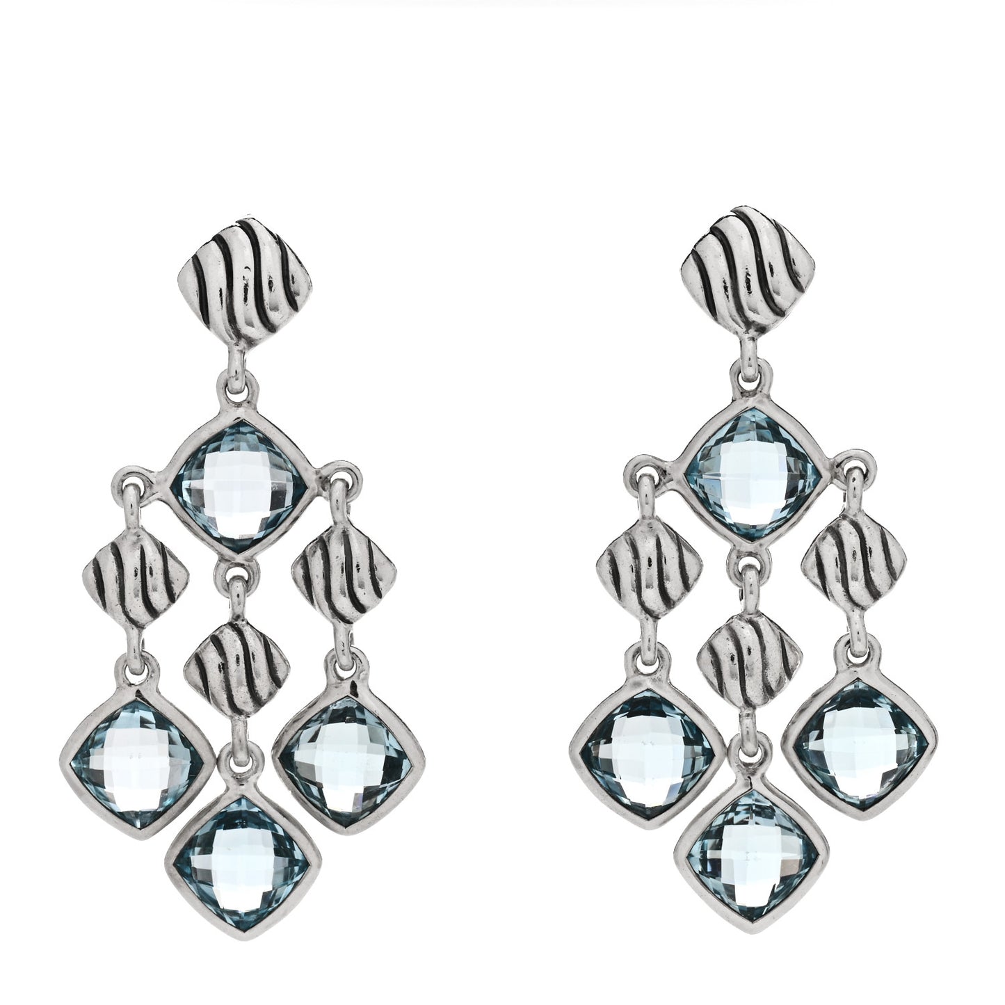 Sterling Silver Blue Topaz Sculpted Cable Chandelier Earrings