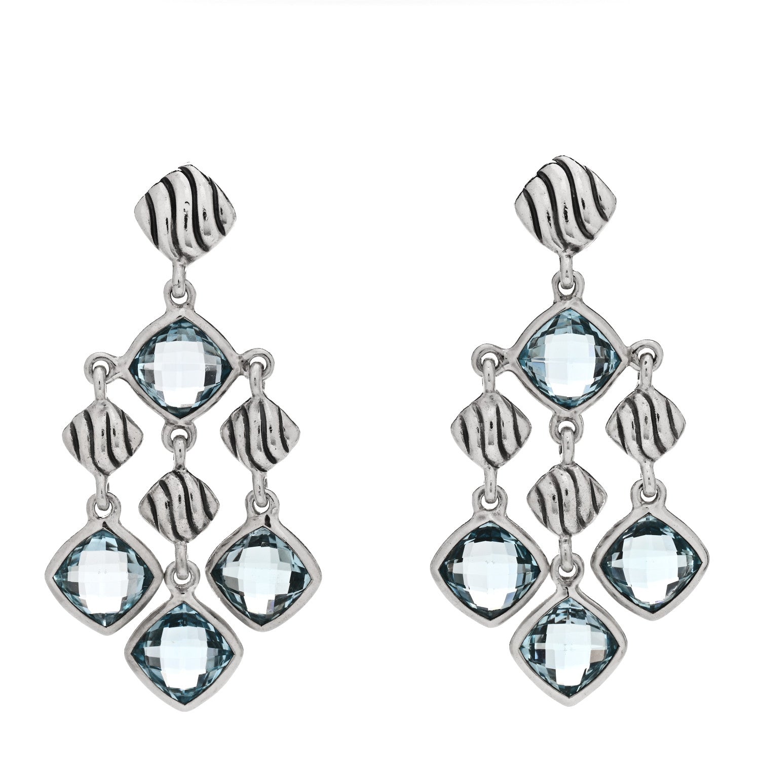 David Yurman Sterling Silver Blue Topaz Sculpted Cable Chandelier Earrings 1 of 4