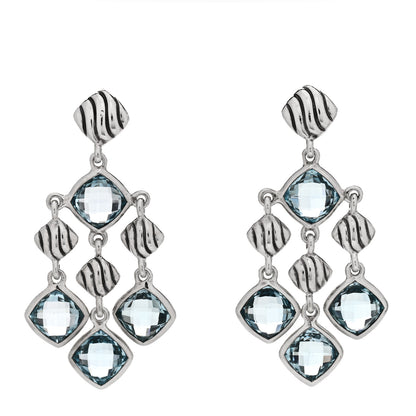 David Yurman Sterling Silver Blue Topaz Sculpted Cable Chandelier Earrings 1 of 4