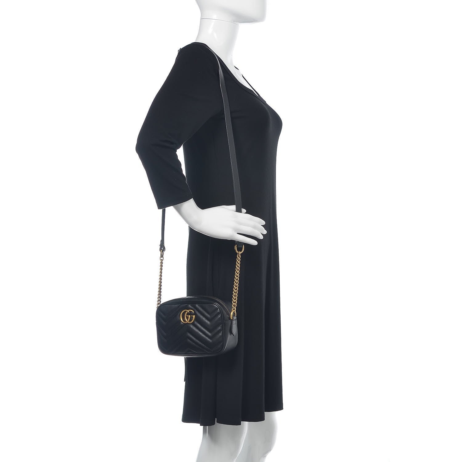 Gucci Calfskin Matelasse Mini GG Marmont Chain Shoulder Bag Black 2 of 11