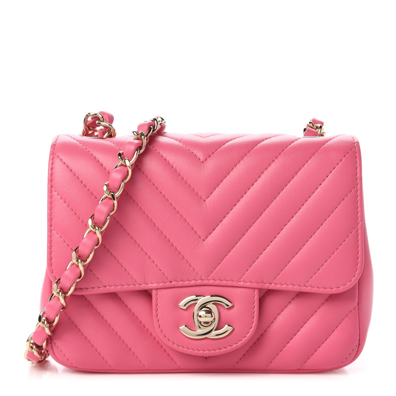 Chanel Lambskin Chevron Quilted Mini Square Flap Pink 1 of 11