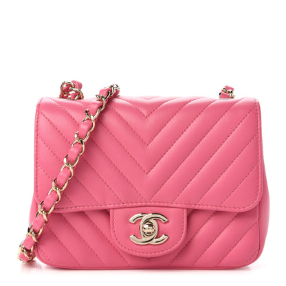 Chanel Lambskin Chevron Quilted Mini Square Flap Pink 1 of 11