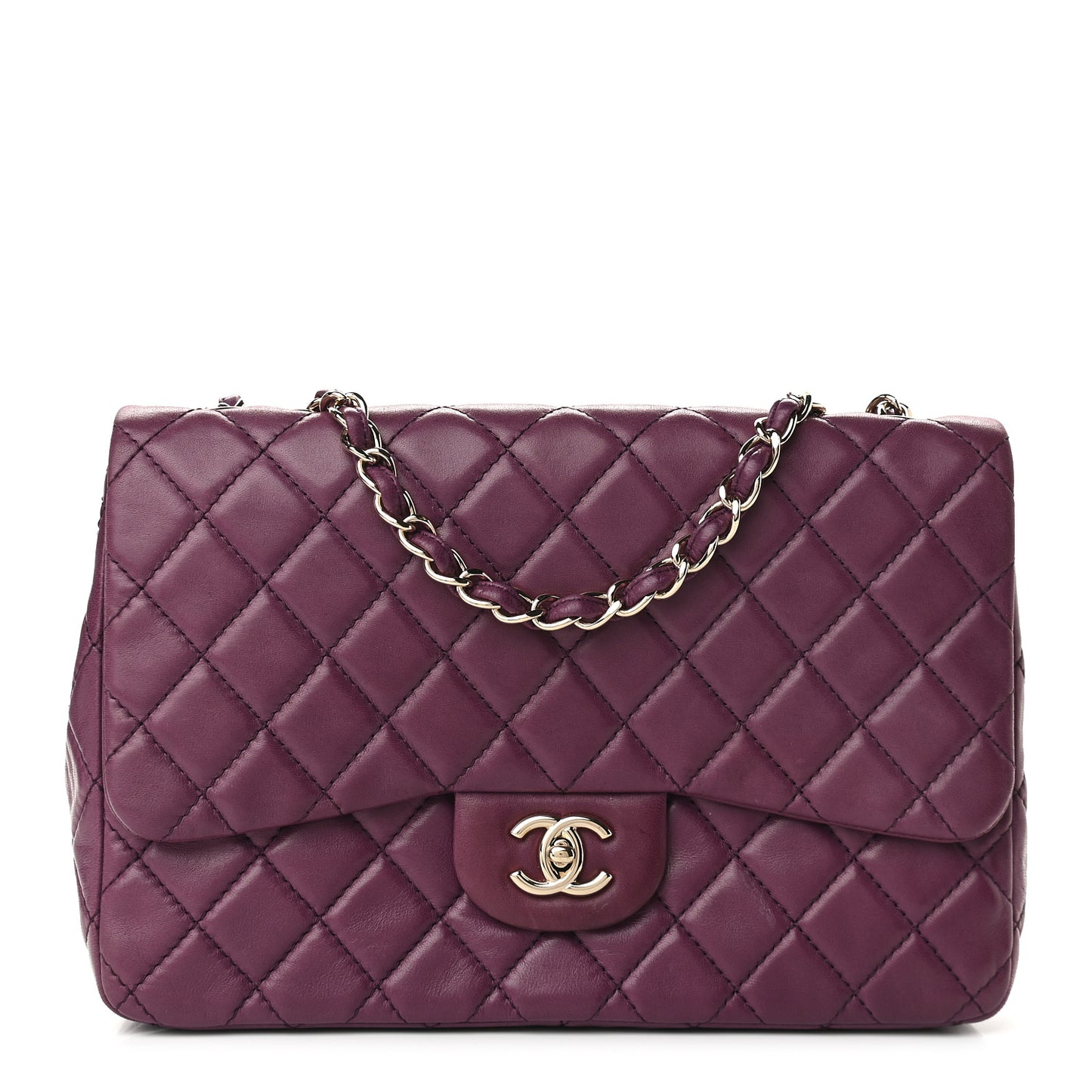Lambskin Quilted Jumbo Single Flap Purple