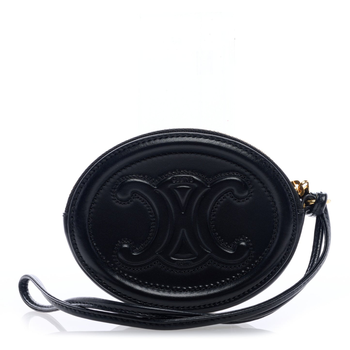 Smooth Calfskin Triomphe Oval Wallet Black