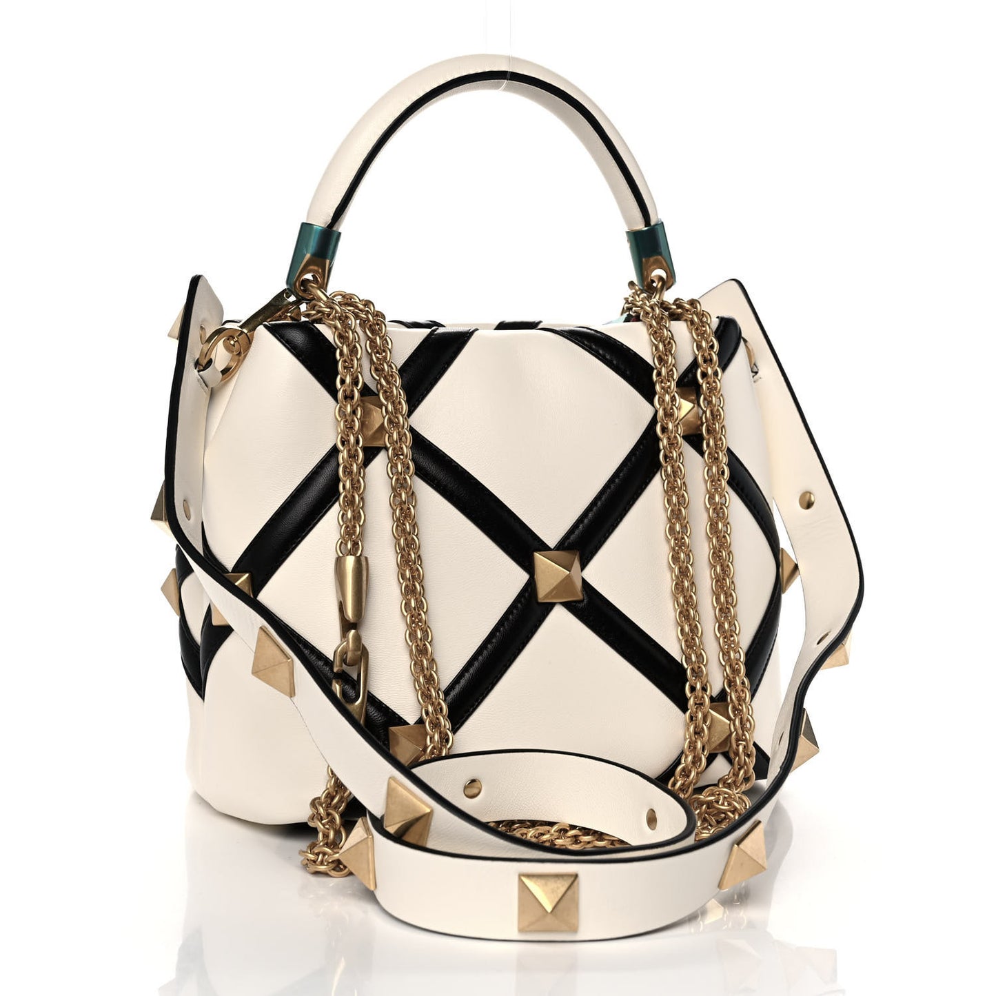 Nappa Small Roman Stud The Handle Bag Ivory Black