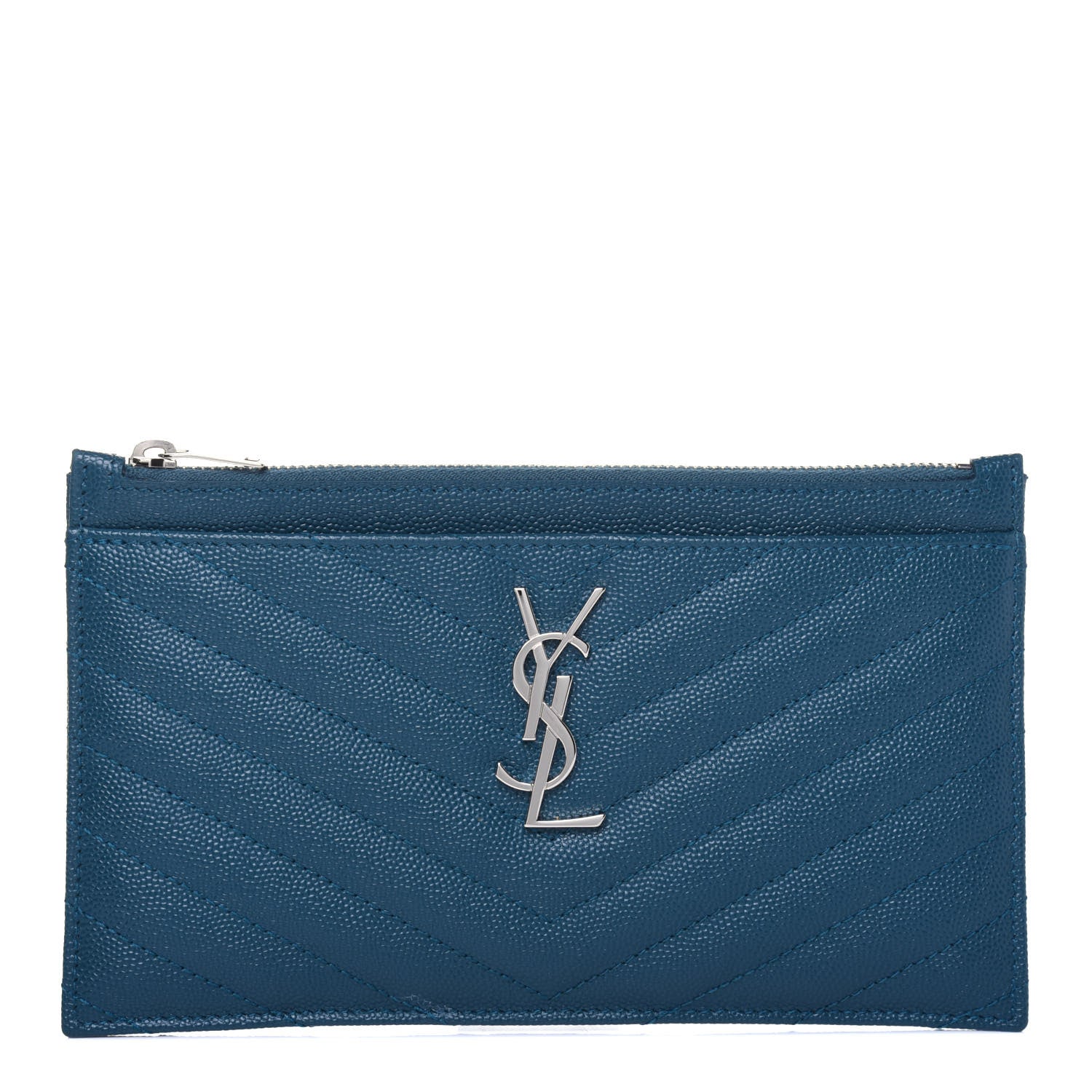 Saint Laurent Grain De Poudre Matelasse Chevron Monogram Bill Pouch Peacock Green 1 of 11