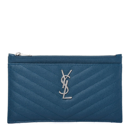 Saint Laurent Grain De Poudre Matelasse Chevron Monogram Bill Pouch Peacock Green 1 of 11