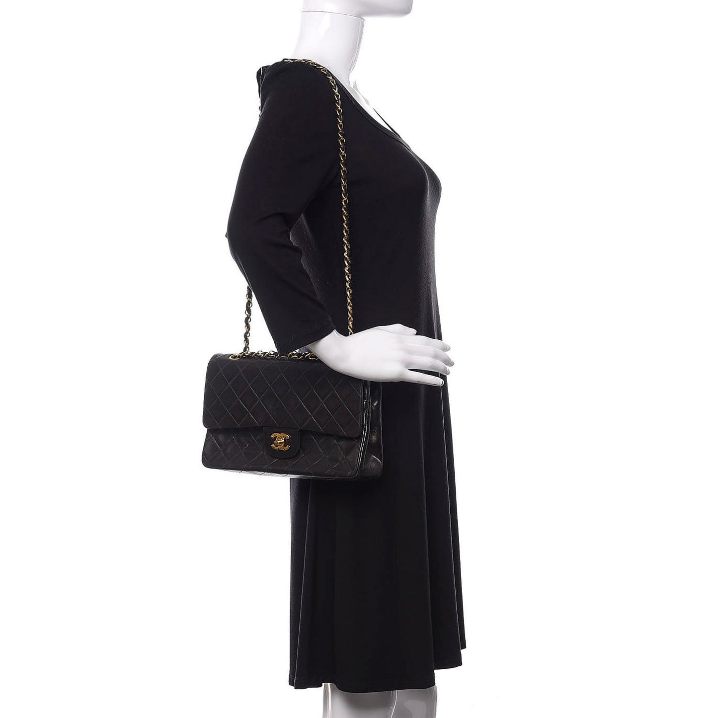 Lambskin Quilted Medium Double Flap Brown