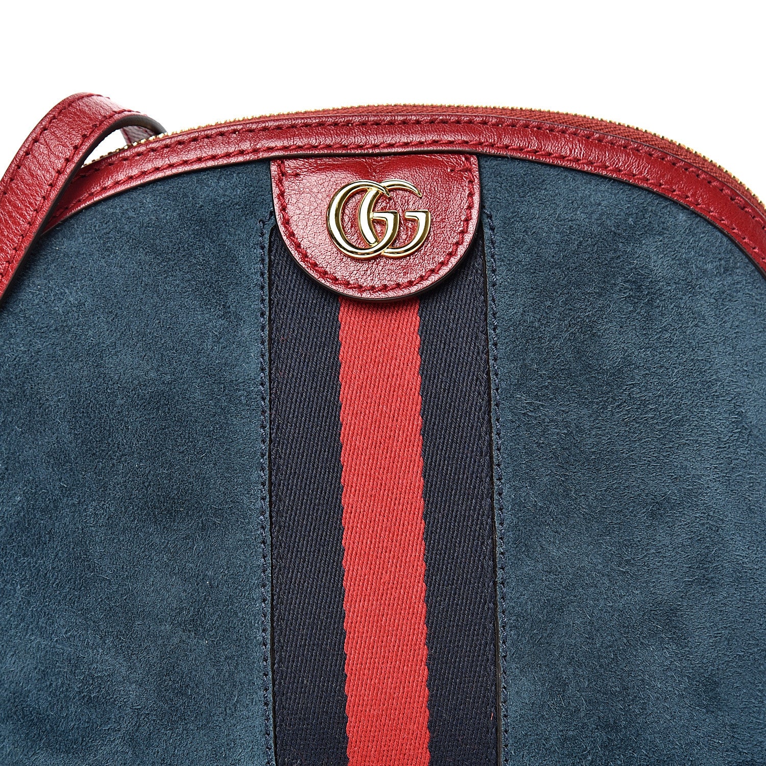 Gucci Suede Calfskin Web Small Ophidia Dome Shoulder Bag New Blue Romantic Cherry 7 of 13