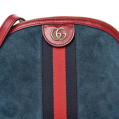 Gucci Suede Calfskin Web Small Ophidia Dome Shoulder Bag New Blue Romantic Cherry 7 of 13