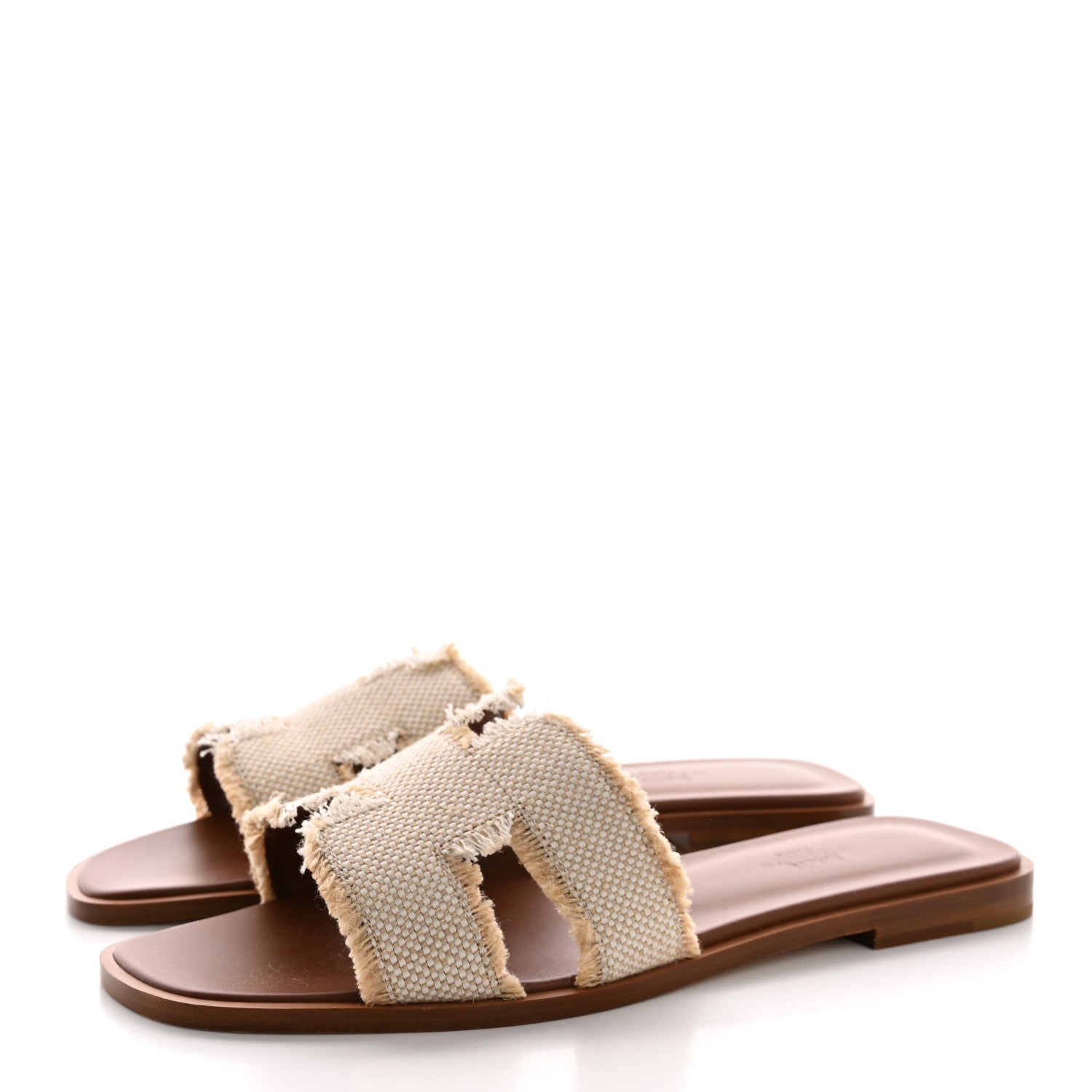 Hermes Linen Canvas Fringe Oran Sandals 37.5 Beige 3 of 9
