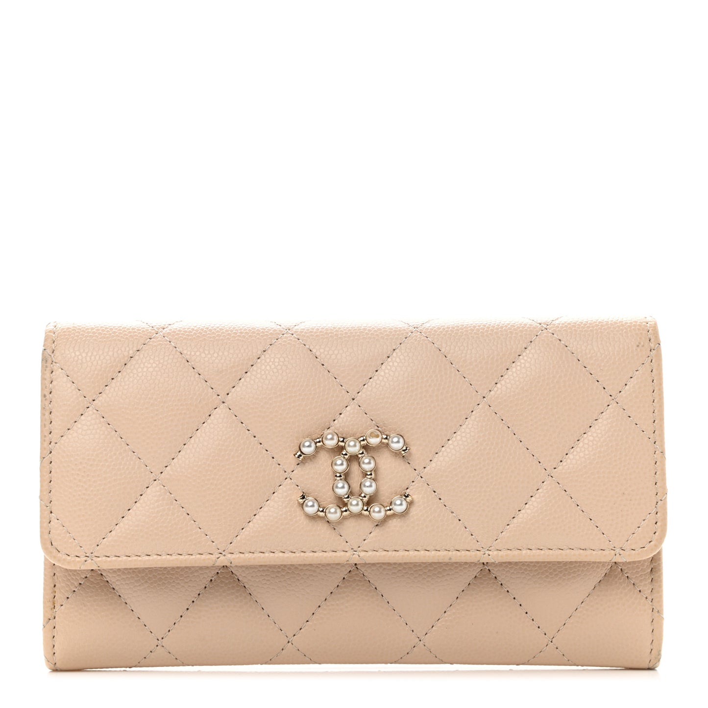 Caviar Pearl Quilted Coco Candy Wallet Beige