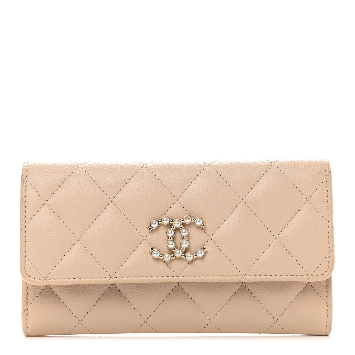 Chanel Caviar Pearl Quilted Coco Candy Wallet Beige 1 of 12