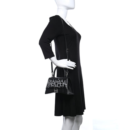 Balenciaga Shiny Box Calfskin Graffiti Logo Small Hourglass Top Handle Bag Black Silver 2 of 9