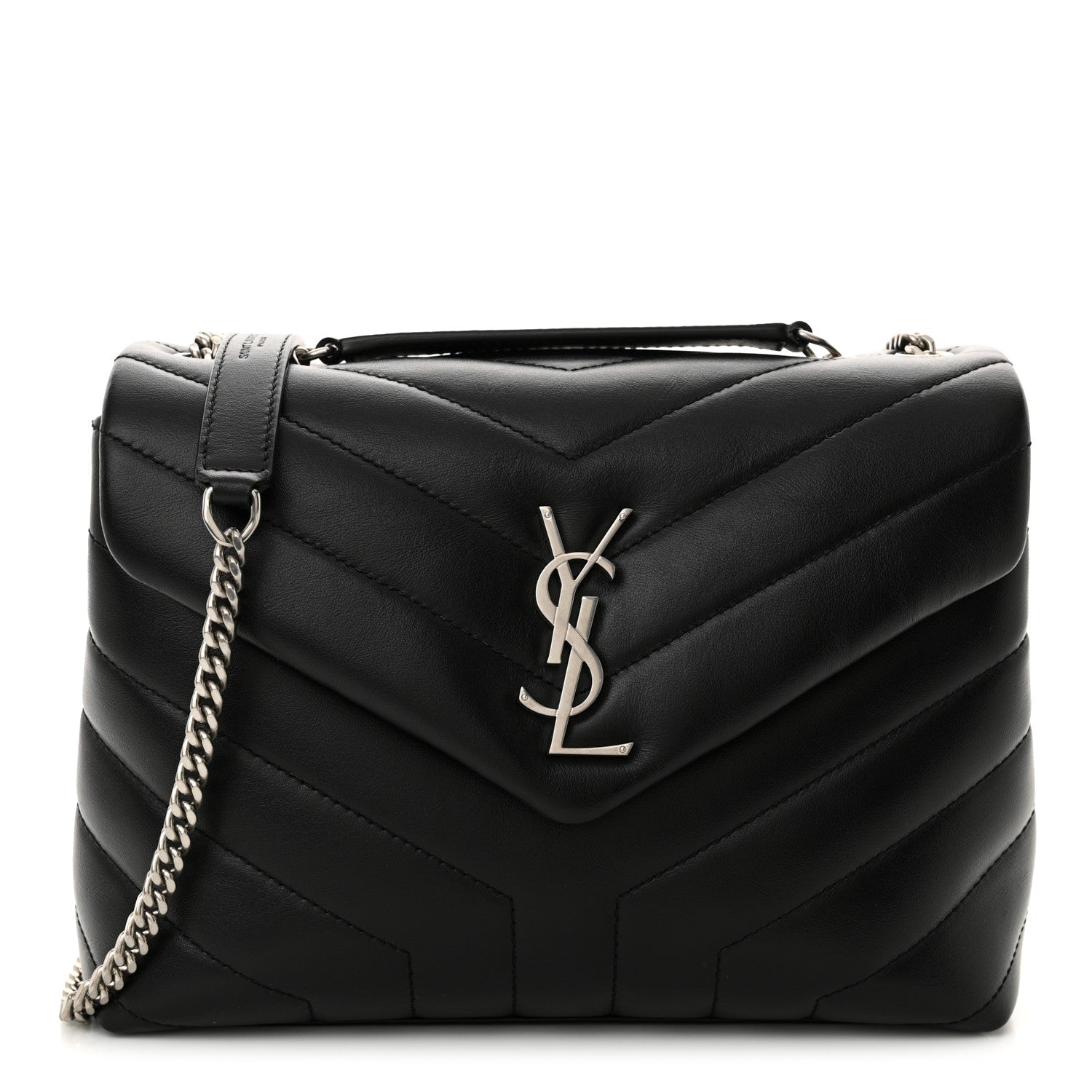 Saint Laurent Calfskin Y Quilted Monogram Small Loulou Chain Satchel Black 1 of 10