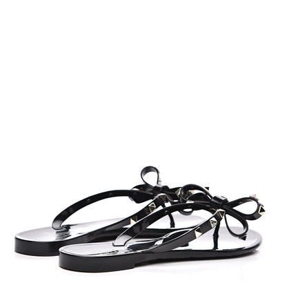 Valentino Garavani PVC Jelly Rockstud Bow Thong Sandals 37 Black 4 of 11