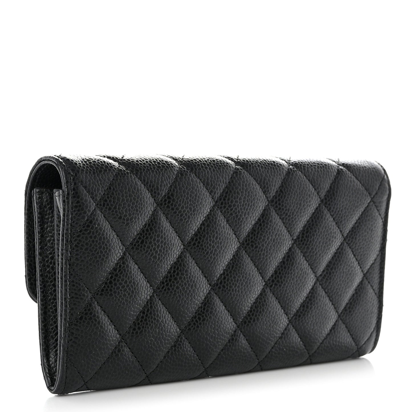 Caviar Quilted Large Gusset Flap Wallet Black