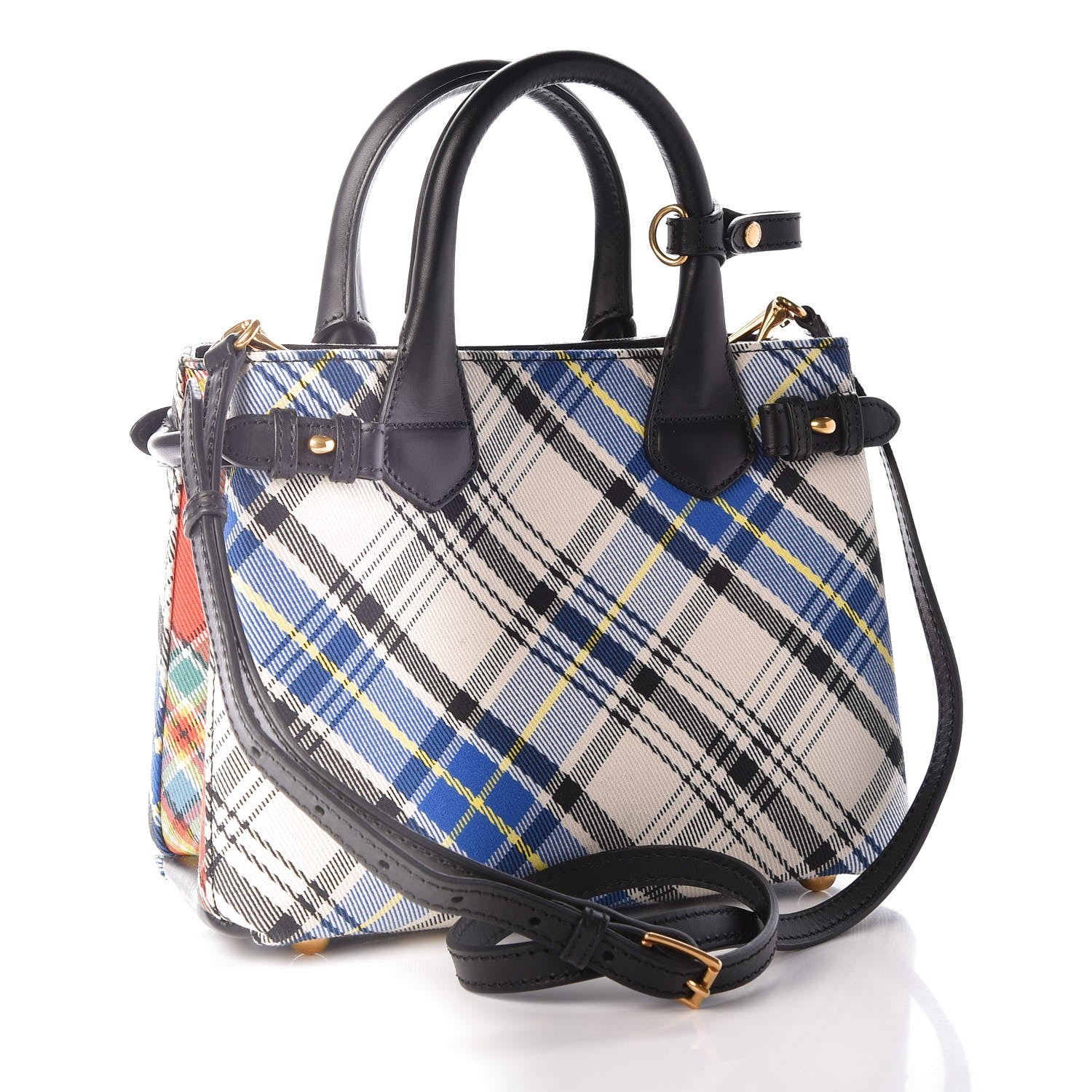 Burberry Tartan Mix Small Banner Tote Blue White 3 of 8