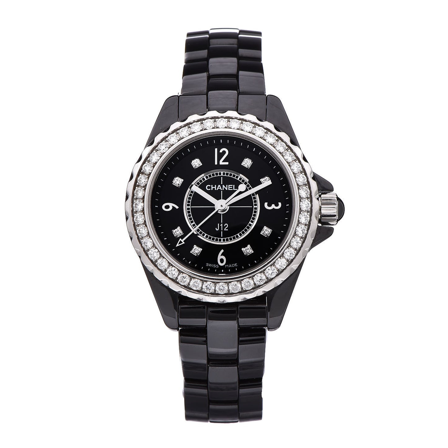 Stainless Steel Ceramic Diamond Bezel 29mm J12 Quartz Watch Black