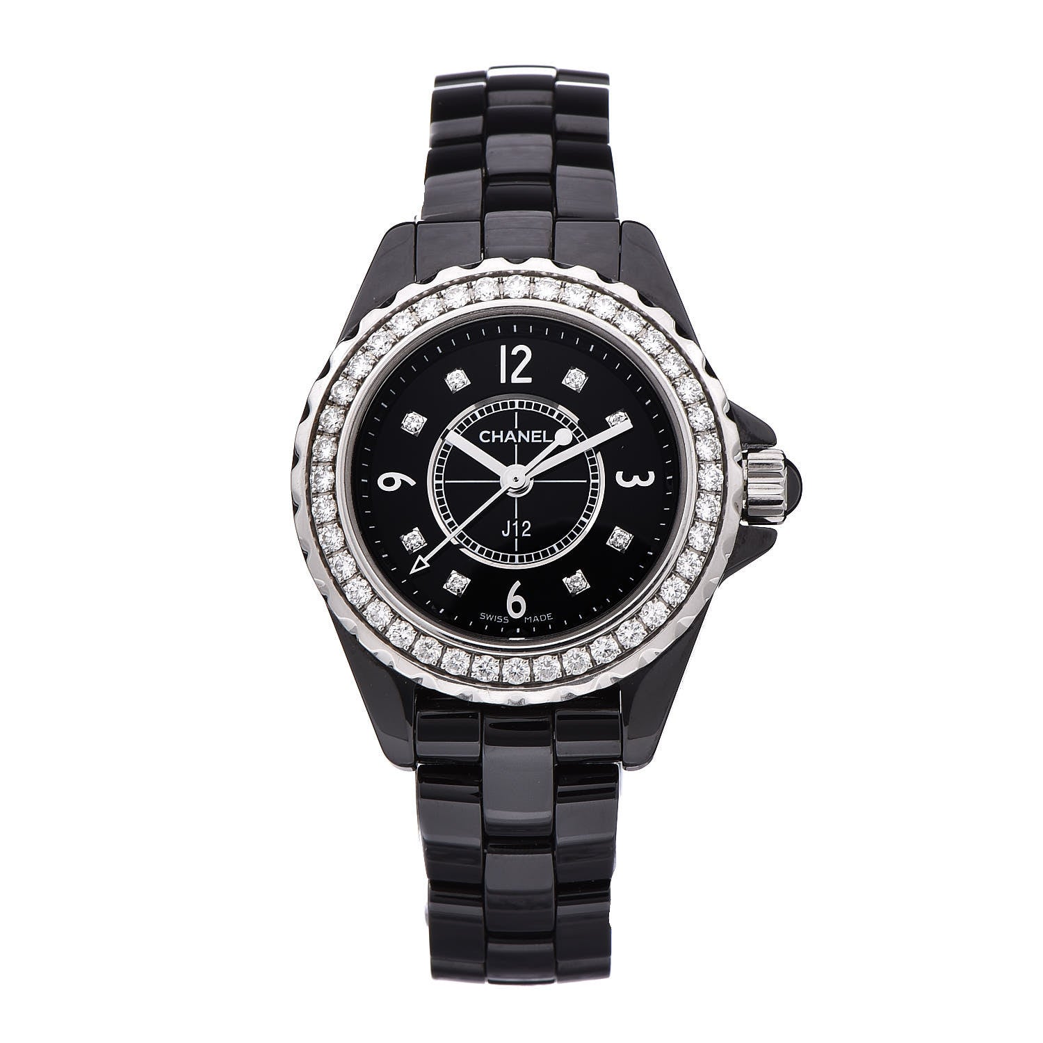 Chanel Stainless Steel Ceramic Diamond Bezel 29mm J12 Quartz Watch Black 1 of 7