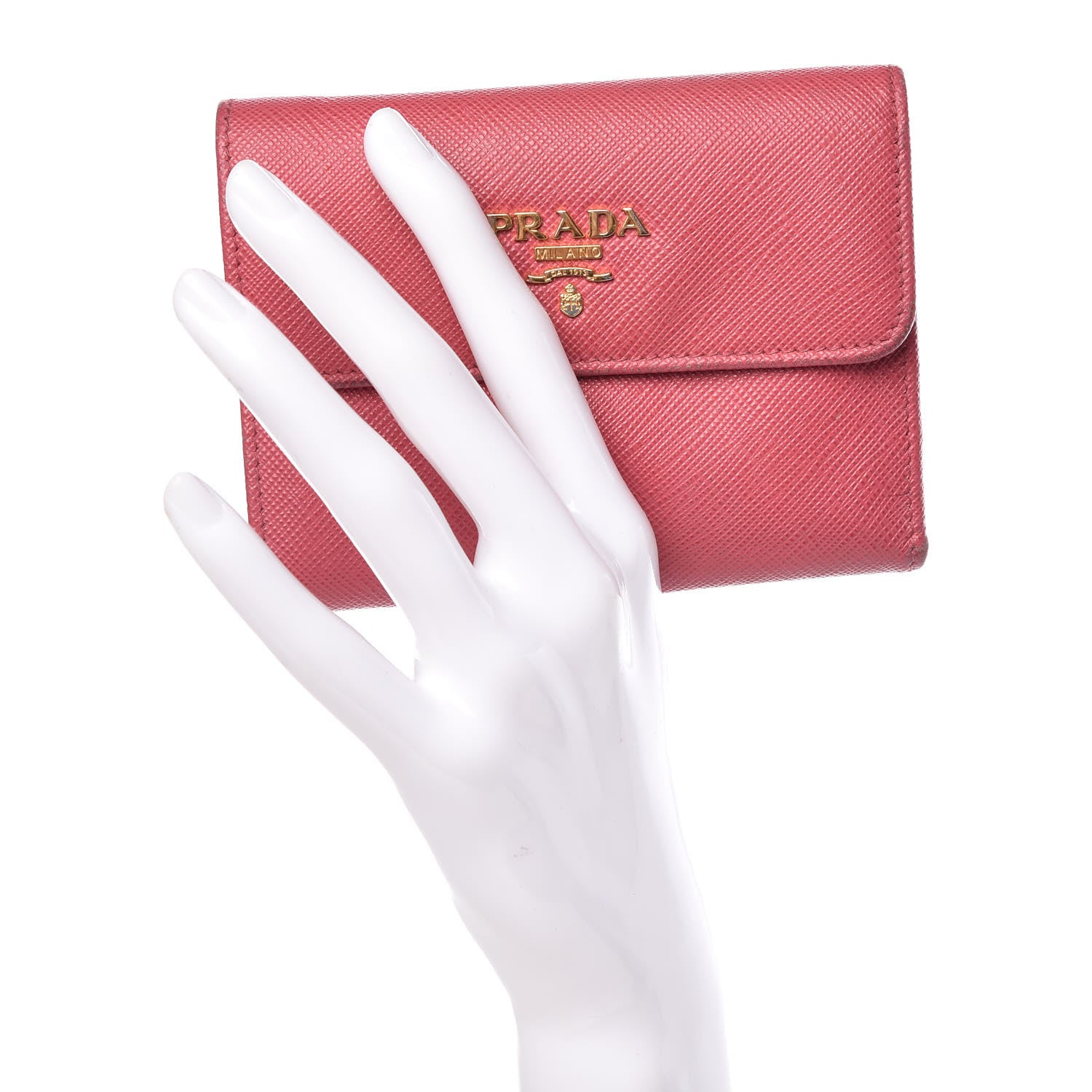 Prada Saffiano Metal Flap Wallet Peonia 2 of 15