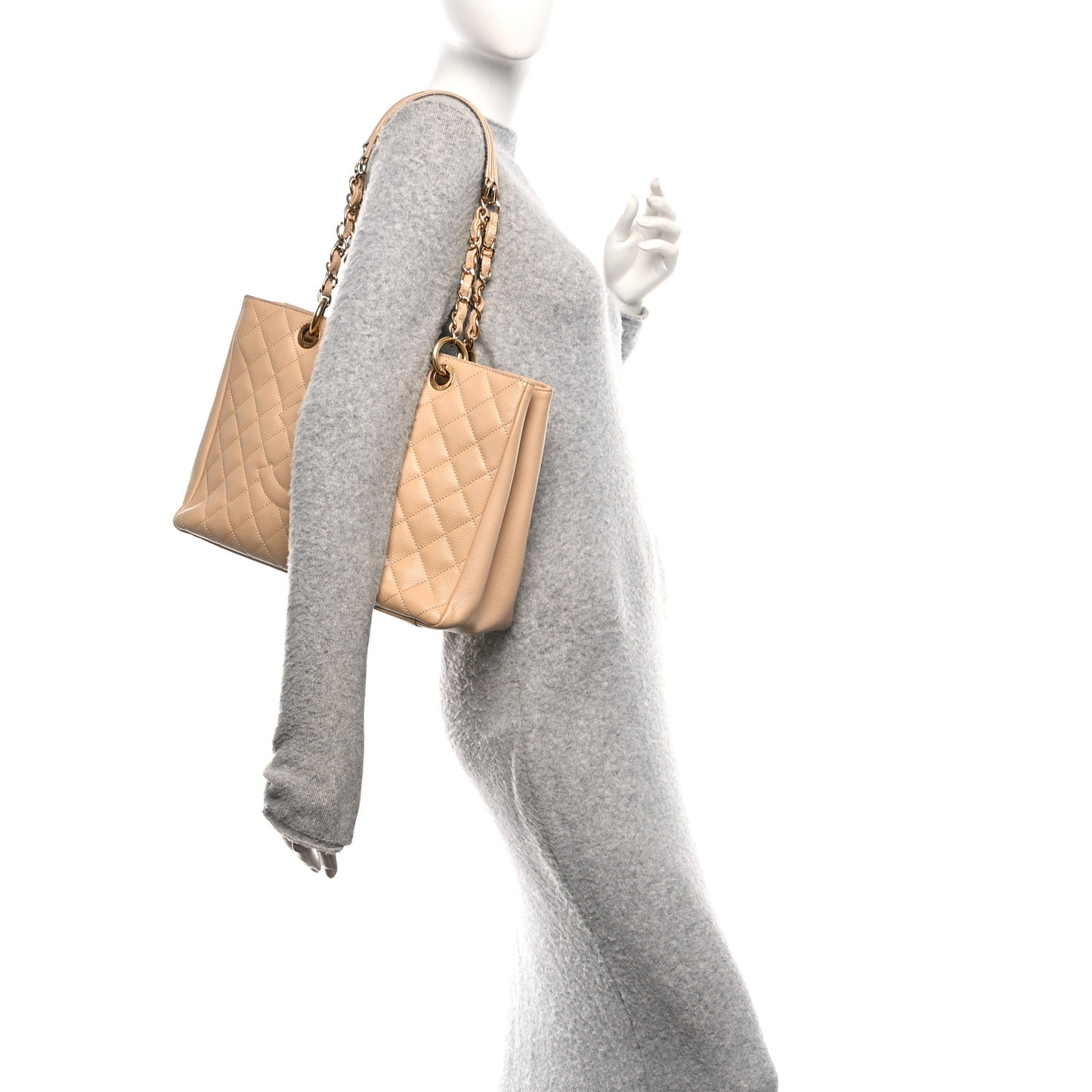 Caviar Quilted Grand Shopping Tote GST Beige