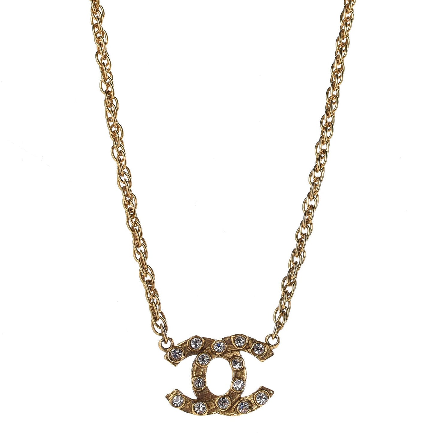 Crystal Chain CC Necklace Gold