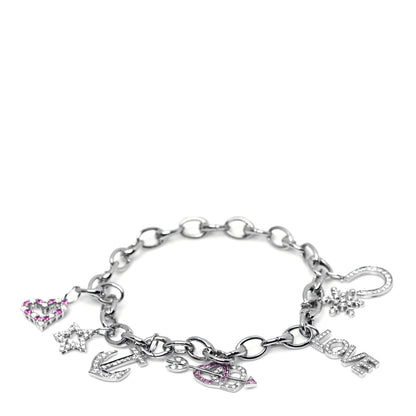 Tiffany Platinum Diamond Pink Sapphire Clasping Link 7 Charm Bracelet 1 of 6