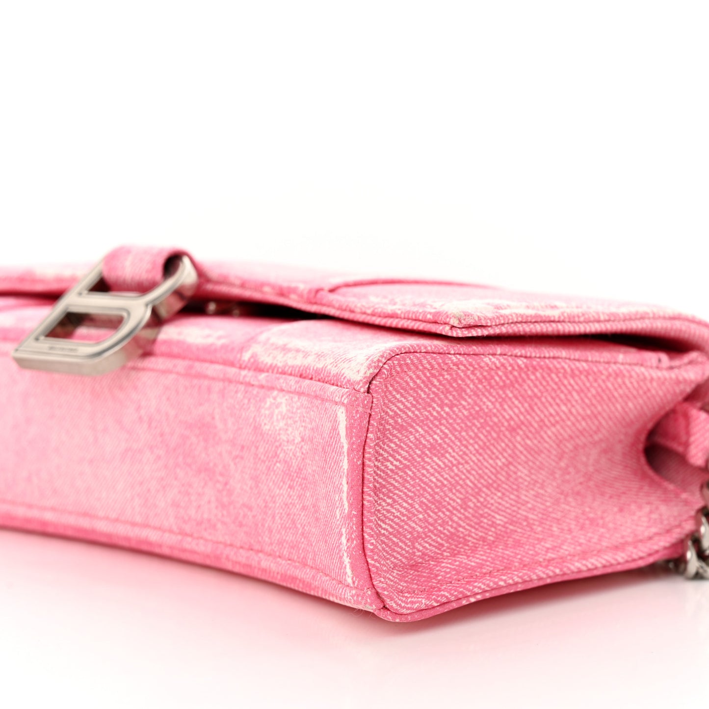 Nappa Denim Printed Hourglass Chain Bag Denim Pink