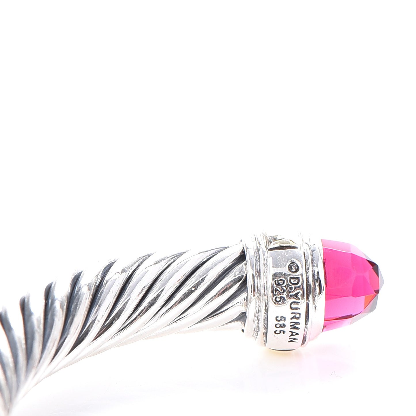 Sterling Silver 14K Yellow Gold Pink Tourmaline 7mm Cable Classics Bracelet