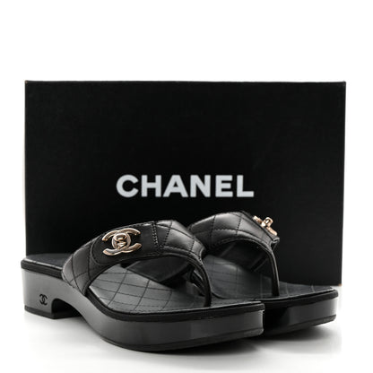 Chanel Lambskin Quilted CC Turnlock Thong Sandals 39.5 Black 8 of 8