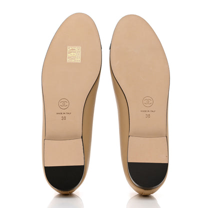 Chanel Lambskin Cap Toe CC Ballerina Flats 38 Beige Black 5 of 9