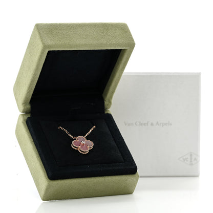 Van Cleef & Arpels 18K Rose Gold Diamond Pink Mother of Pearl Vintage Alhambra Pendant Necklace 6 of 6