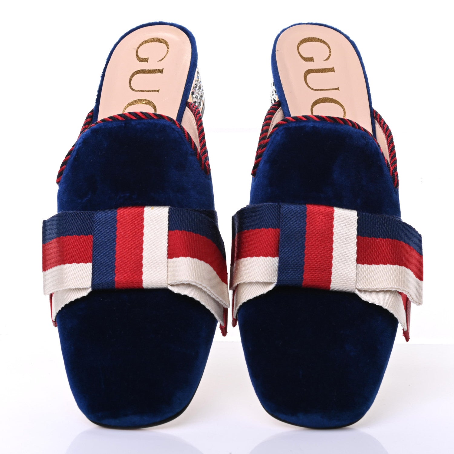 Gucci Velvet Crystal Sylvie Bow Mules 38.5 Cobalt Blue 5 of 12