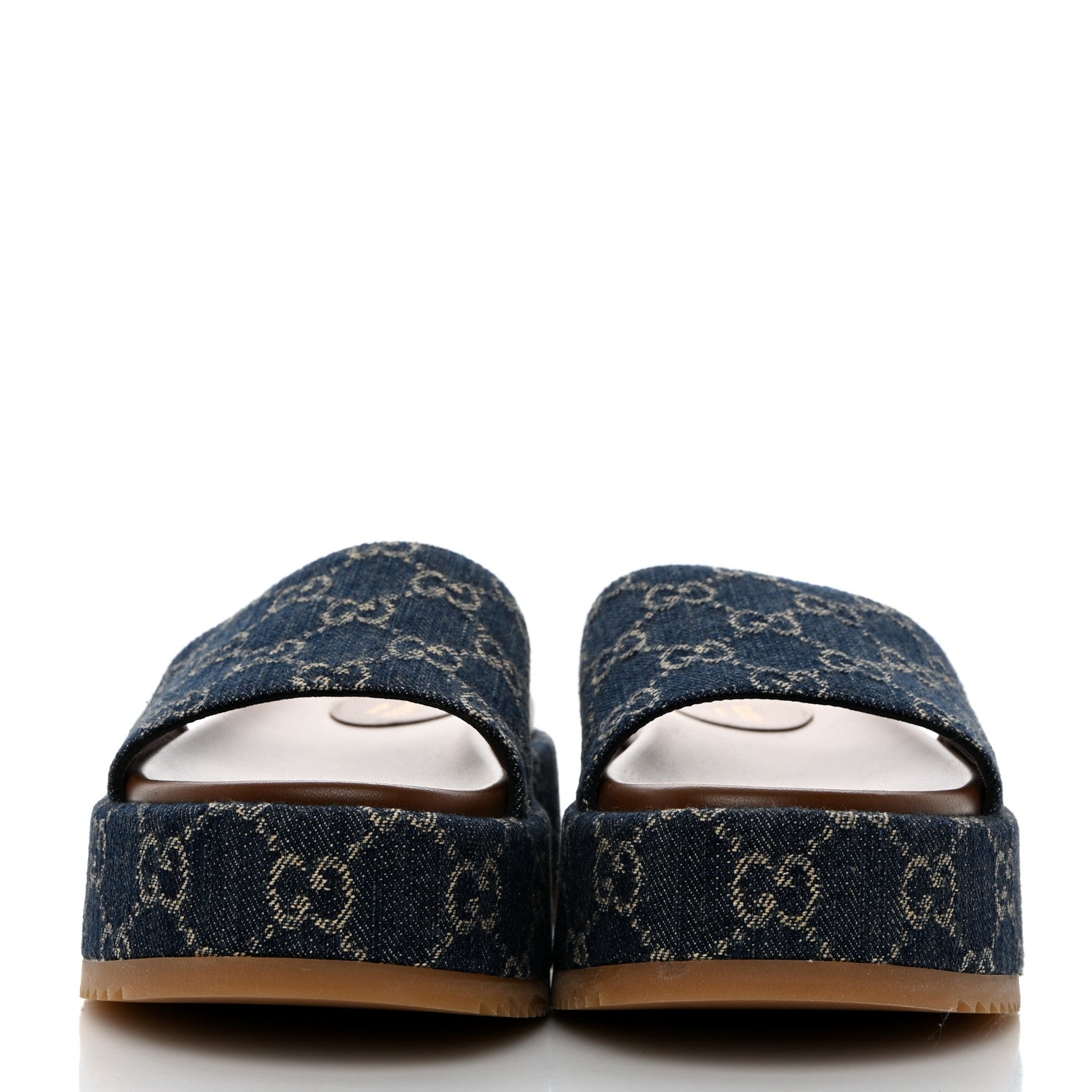 Gucci New Denim GG Monogram Angelina Platform 55mm Slide Sandals 37.5 Blue Tea 2 of 9