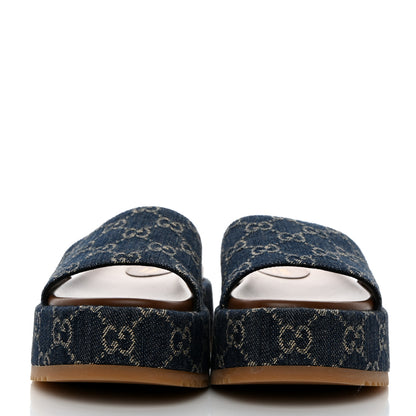 Gucci New Denim GG Monogram Angelina Platform 55mm Slide Sandals 37.5 Blue Tea 2 of 9